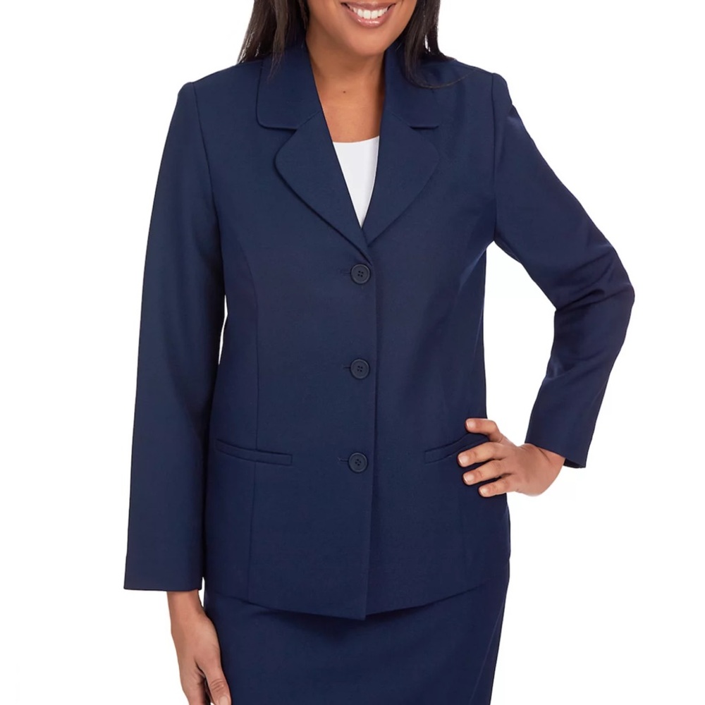 Alfred Dunner Women’s Plus Size Button Front Jacket In Navy Size 16W